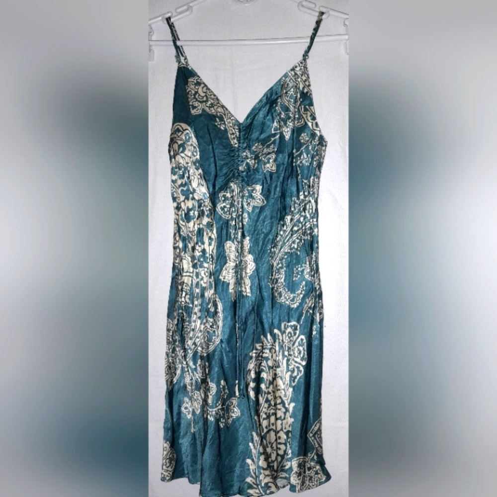 Zara Women's Teal and Cream Colored Slip Dress Size M